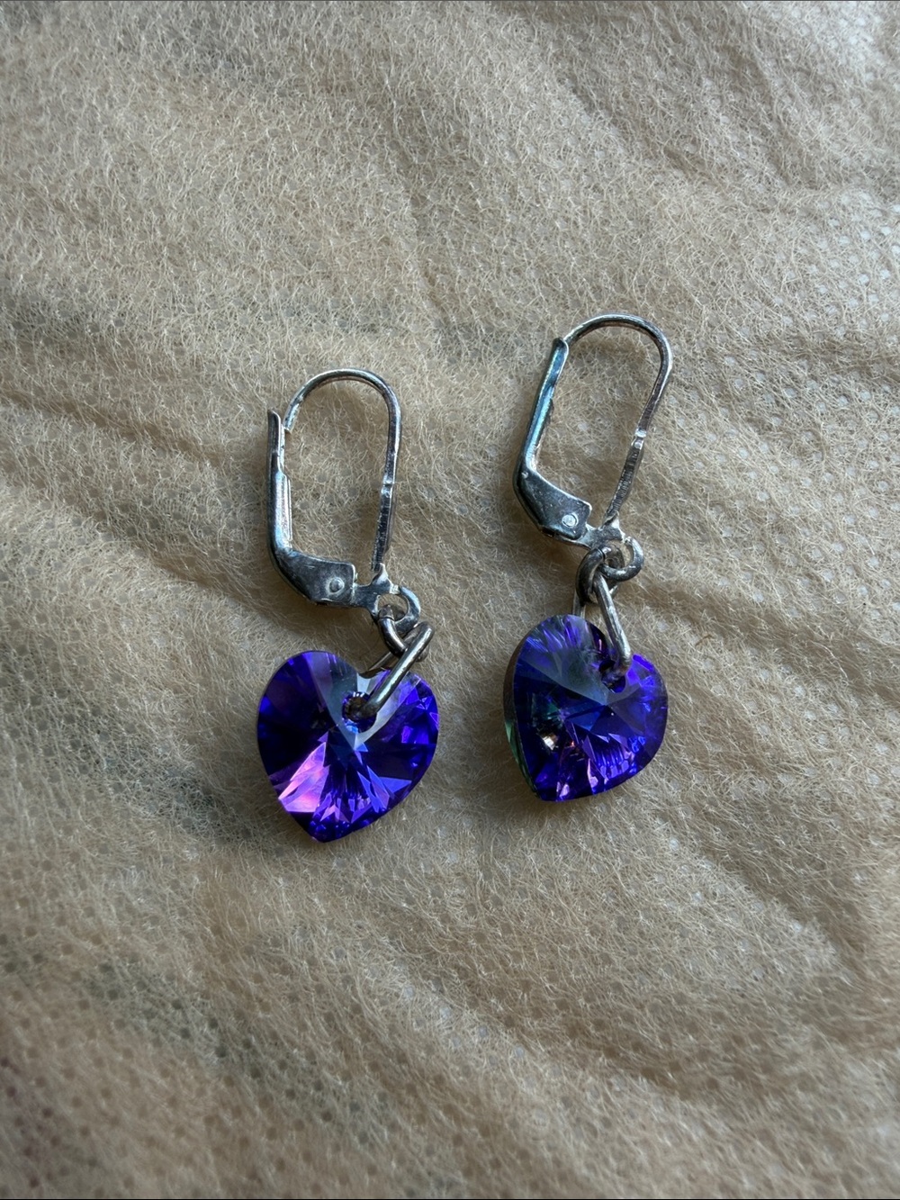 Purple Heart Swarovski Crystal 529 Silver Earrings